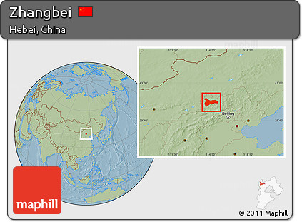 Savanna Style Location Map of Zhangbei, hill shading