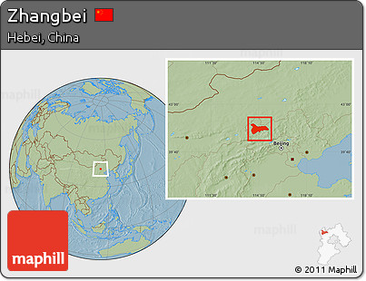 Savanna Style Location Map of Zhangbei, hill shading
