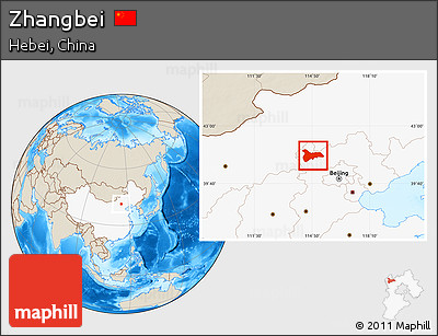 Shaded Relief Location Map of Zhangbei, highlighted country