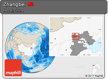 Shaded Relief Location Map of Zhangbei, highlighted country, highlighted parent region