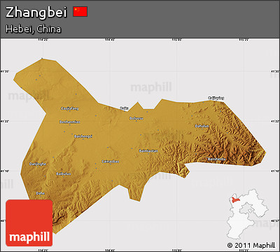 Physical Map of Zhangbei, cropped outside