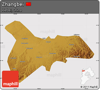 Physical Map of Zhangbei, cropped outside