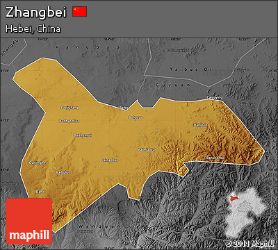 Physical Map of Zhangbei, darken, desaturated