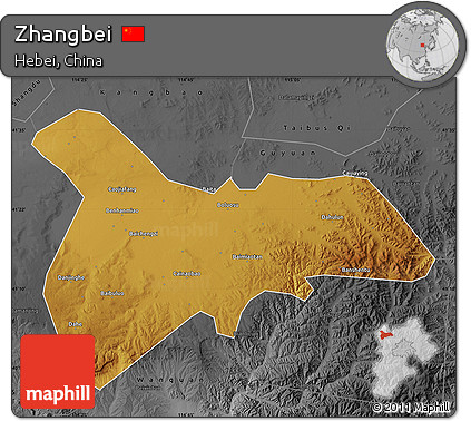 Physical Map of Zhangbei, darken, desaturated