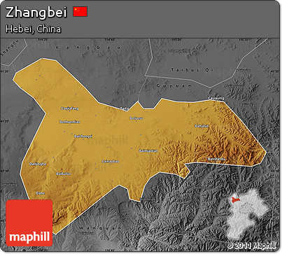 Physical Map of Zhangbei, darken, desaturated