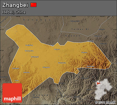 Physical Map of Zhangbei, darken, semi-desaturated