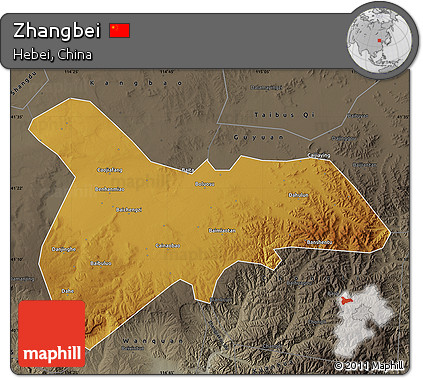 Physical Map of Zhangbei, darken, semi-desaturated