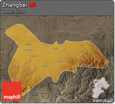 Physical Map of Zhangbei, darken, semi-desaturated