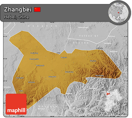 Physical Map of Zhangbei, lighten, desaturated