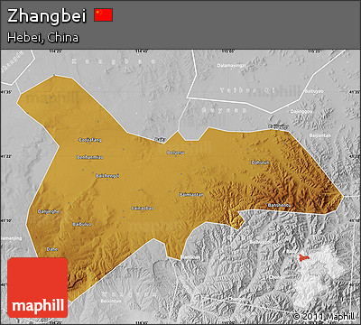 Physical Map of Zhangbei, lighten, desaturated