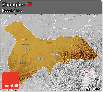Physical Map of Zhangbei, lighten, desaturated