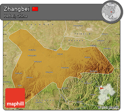 Physical Map of Zhangbei, satellite outside