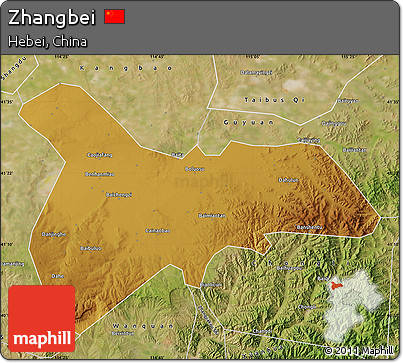 Physical Map of Zhangbei, satellite outside