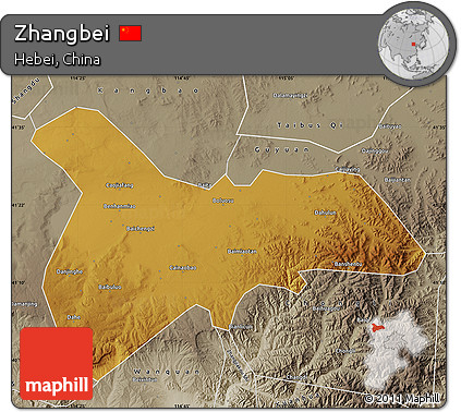 Physical Map of Zhangbei, semi-desaturated