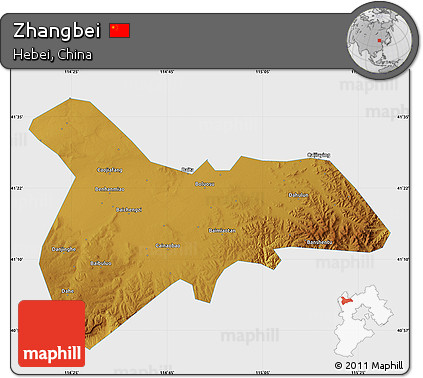 Physical Map of Zhangbei, single color outside