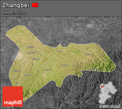 Satellite Map of Zhangbei, darken, desaturated