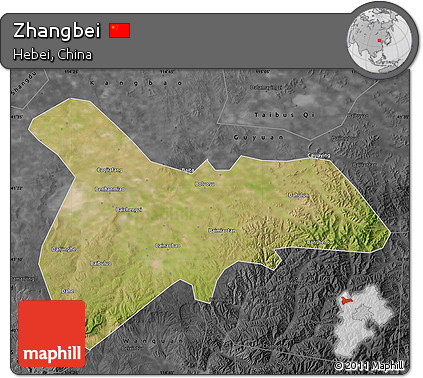 Satellite Map of Zhangbei, darken, desaturated