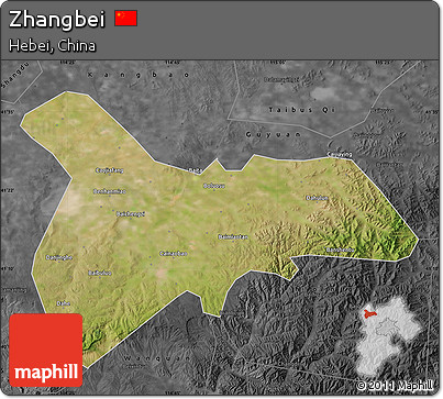 Satellite Map of Zhangbei, darken, desaturated