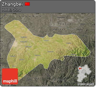 Satellite Map of Zhangbei, darken, semi-desaturated