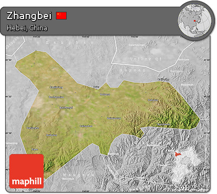 Satellite Map of Zhangbei, lighten, desaturated