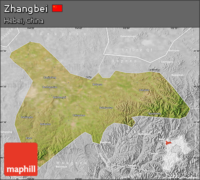 Satellite Map of Zhangbei, lighten, desaturated
