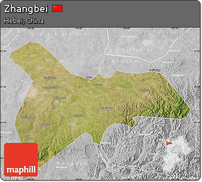 Satellite Map of Zhangbei, lighten, desaturated