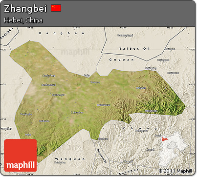 Satellite Map of Zhangbei, shaded relief outside