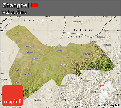 Satellite Map of Zhangbei, shaded relief outside