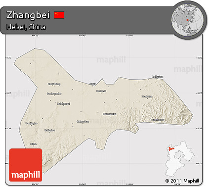 Shaded Relief Map of Zhangbei, cropped outside