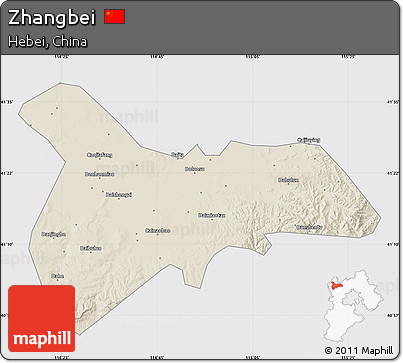 Shaded Relief Map of Zhangbei, cropped outside