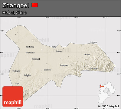 Shaded Relief Map of Zhangbei, cropped outside