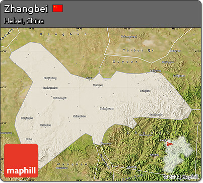 Shaded Relief Map of Zhangbei, satellite outside