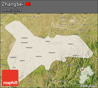 Shaded Relief Map of Zhangbei, satellite outside