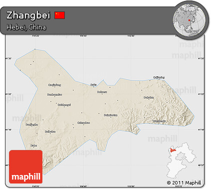 Shaded Relief Map of Zhangbei, single color outside