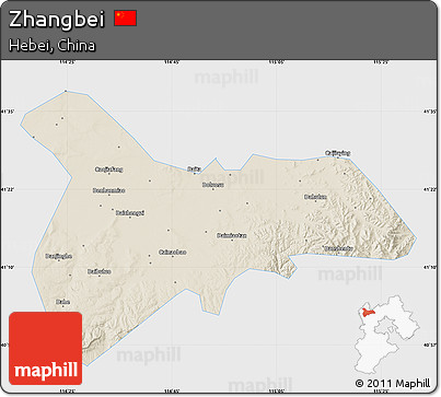 Shaded Relief Map of Zhangbei, single color outside