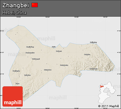 Shaded Relief Map of Zhangbei, single color outside