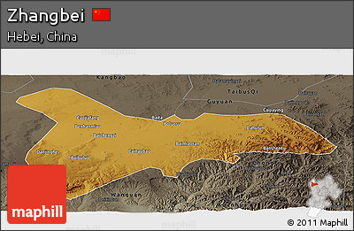 Physical Panoramic Map of Zhangbei, darken, semi-desaturated