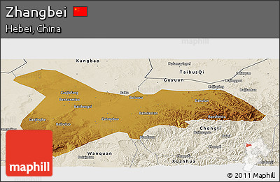 Physical Panoramic Map of Zhangbei, shaded relief outside