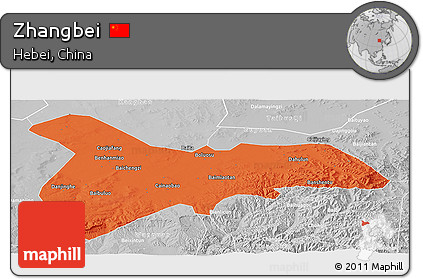 Political Panoramic Map of Zhangbei, lighten, desaturated