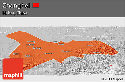 Political Panoramic Map of Zhangbei, lighten, desaturated