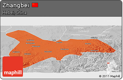 Political Panoramic Map of Zhangbei, lighten, desaturated