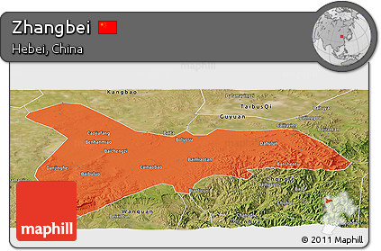 Political Panoramic Map of Zhangbei, satellite outside