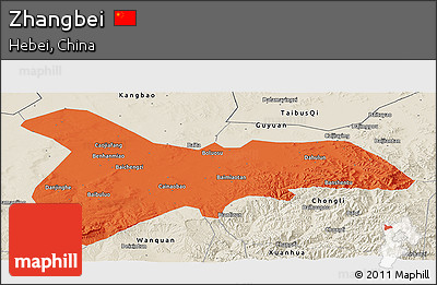 Political Panoramic Map of Zhangbei, shaded relief outside