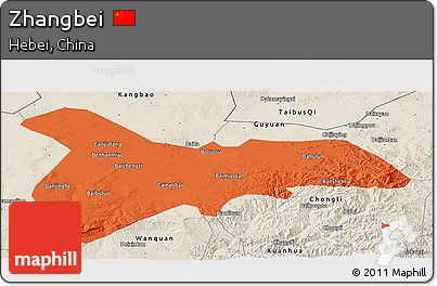 Political Panoramic Map of Zhangbei, shaded relief outside