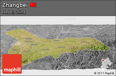 Satellite Panoramic Map of Zhangbei, desaturated