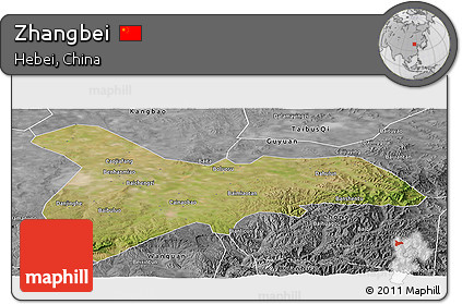 Satellite Panoramic Map of Zhangbei, desaturated