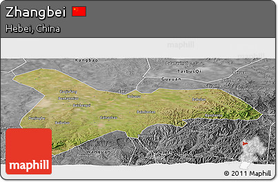 Satellite Panoramic Map of Zhangbei, desaturated