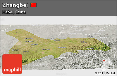 Satellite Panoramic Map of Zhangbei, lighten, semi-desaturated