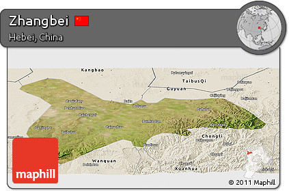 Satellite Panoramic Map of Zhangbei, shaded relief outside