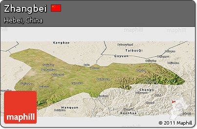 Satellite Panoramic Map of Zhangbei, shaded relief outside